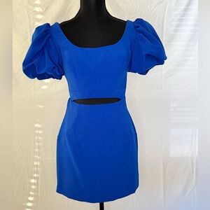 Jovani Royal Blue Puff Sleeve Mini Dress